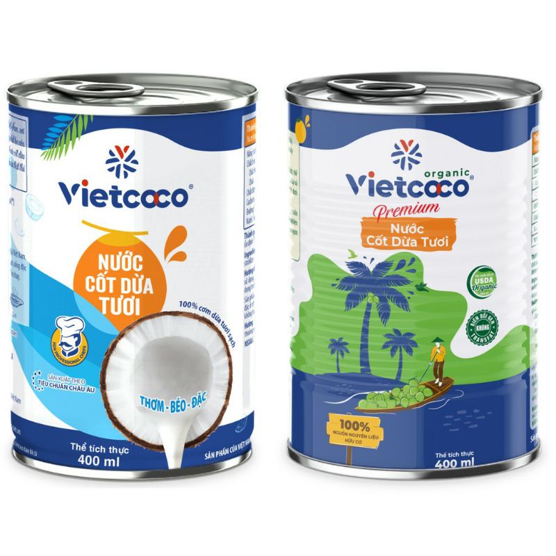 Nước cốt dừa Hữu cơ Vietcoco đóng hộp nguyên thùng lon dung tích 400 ml - Organic Coconut Cream
