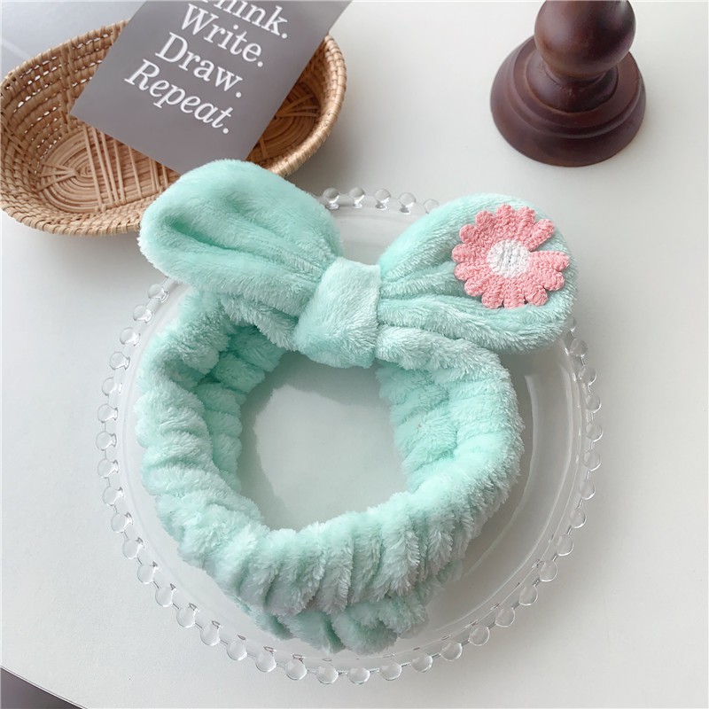 Băng đô trang điểm, băng đô rửa mặt hình nơ hoa cúc cho bạn nữ siêu mềm êm tóc