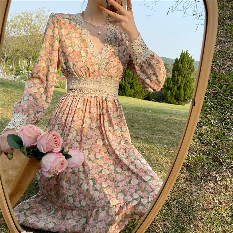 váy hoa tiểu thư dáng dài hàng QC (V04)