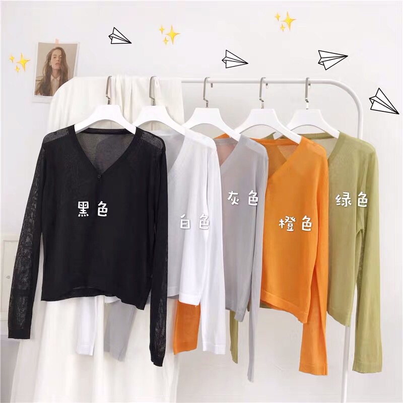 áo len khoác cardigan mỏng kiểu cổ V cài khuy - ko kèm áo trong (C395#)