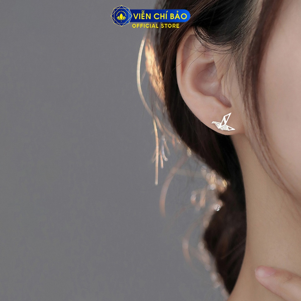 Bông tai bạc nữ hạc giấy đính đá chất liệu bạc 925 thời trang phụ kiện trang sức Viễn Chí Bảo E070