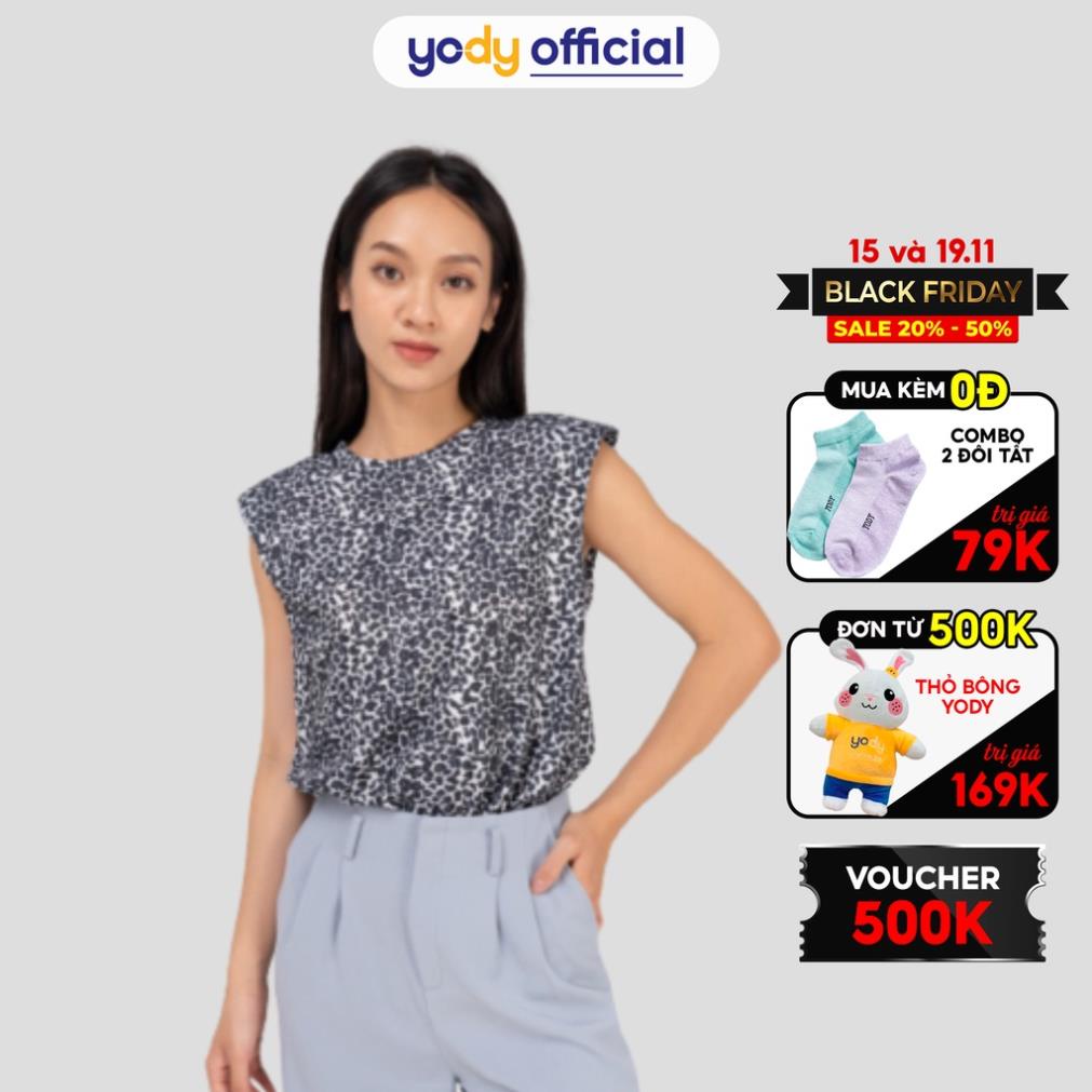 12.12 Áo thun Nữ YODY mềm mịn đệm vai họa tiết da beo cá tính thoáng mát ATN4502