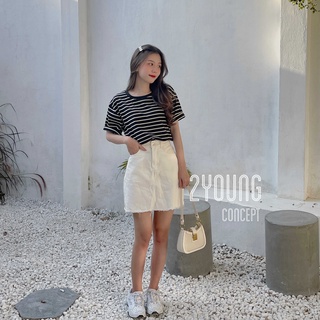 Chân váy jean dáng ngắn viền chỉ [2YOUNG] CV305 (ảnh thật)