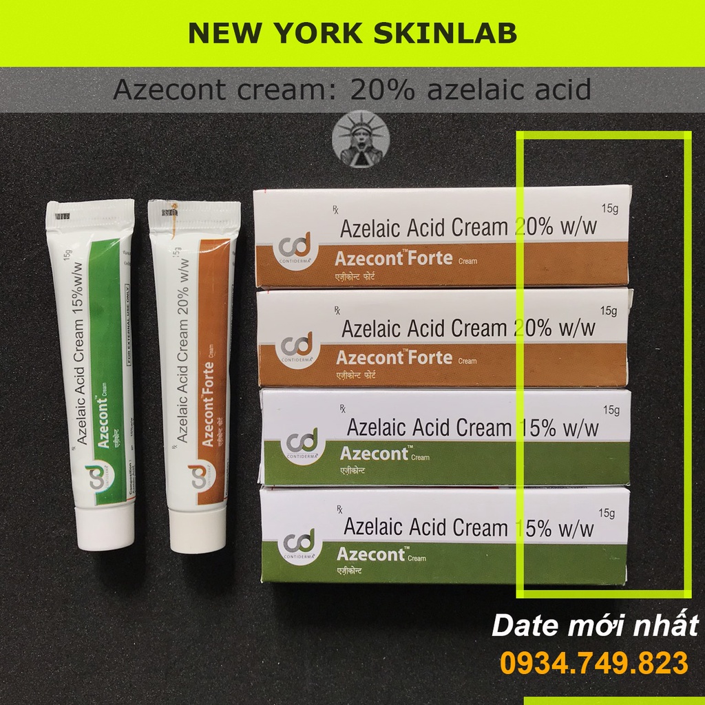 Azecont cream  - 20% azelaic acid, kem chấm mụn hãng Contiderma, mờ hết thâm mụn