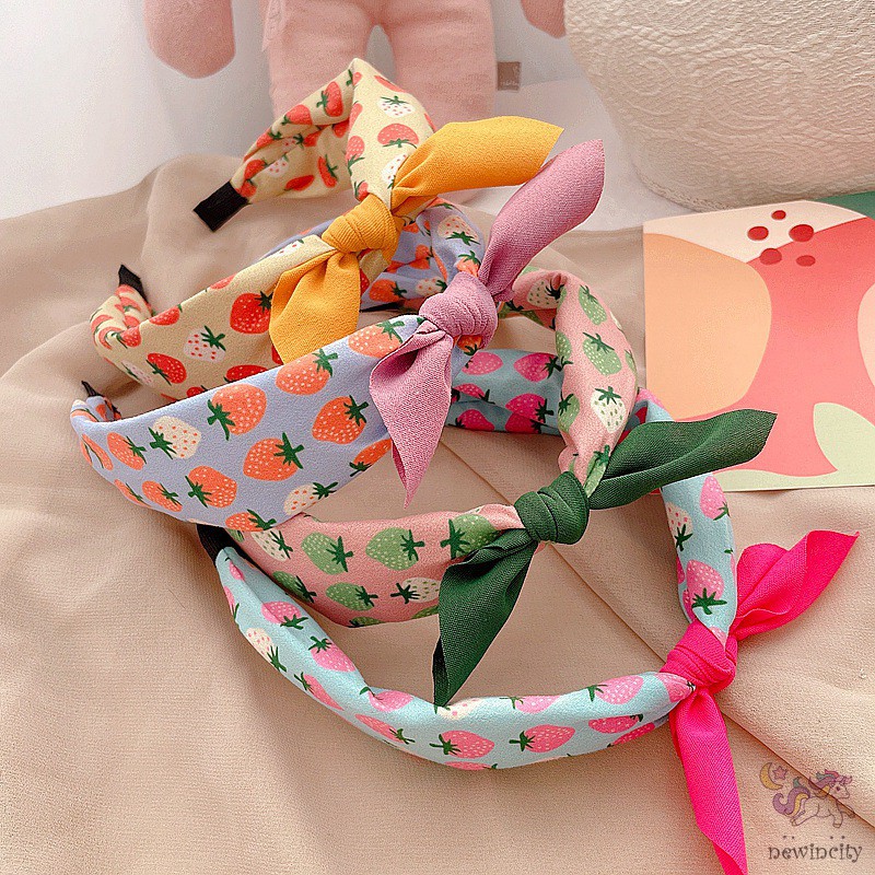 Băng Đô Hoạ Tiết Trái Cây Thắt Nơ Nhiều Màu Cho Bé Gái