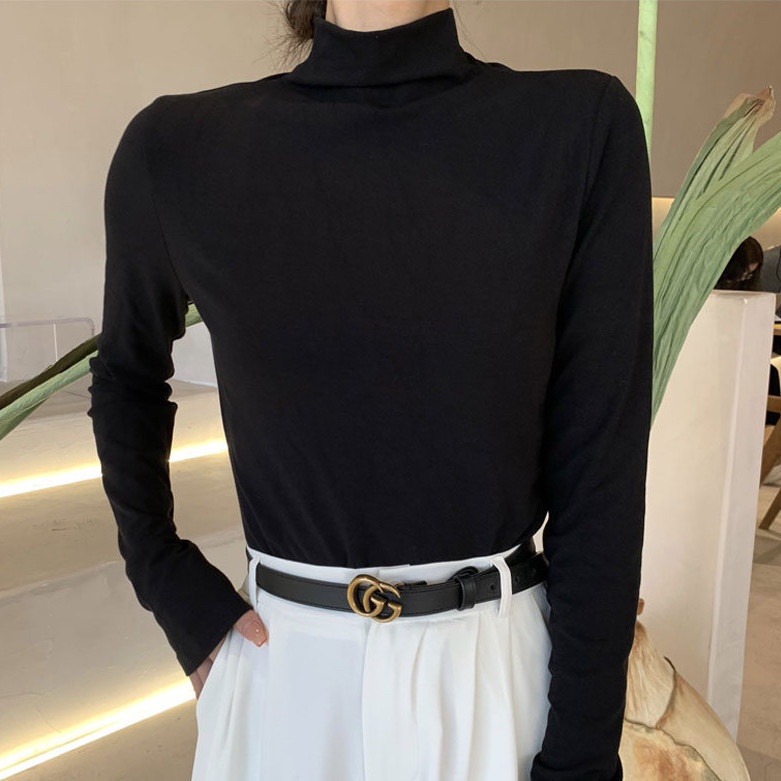 Áo Thun Tay Dài Cổ Lọ Màu Trắng Đen Thời Trang Mùa Đông 2022 Cho Nữ