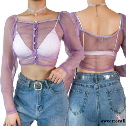 Áo Croptop tay dài phối lưới xuyên thấu thời trang