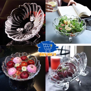 Đĩa thả hoa, đĩa để hoa quả,Salad thủy tinh 3 chân trắng,vàng