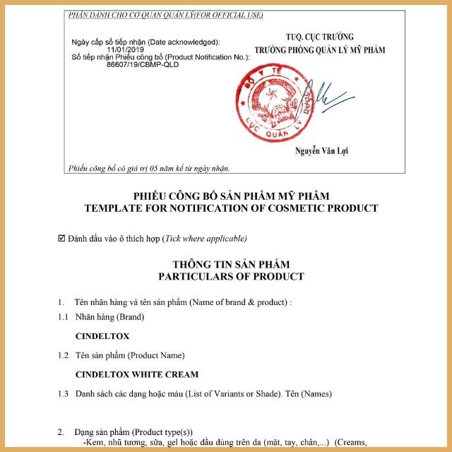 Kem dưỡng trắng nâng tông da White Cream Cindeltox 50ml da trắng khỏe đẹp Kadie Beauty Shop