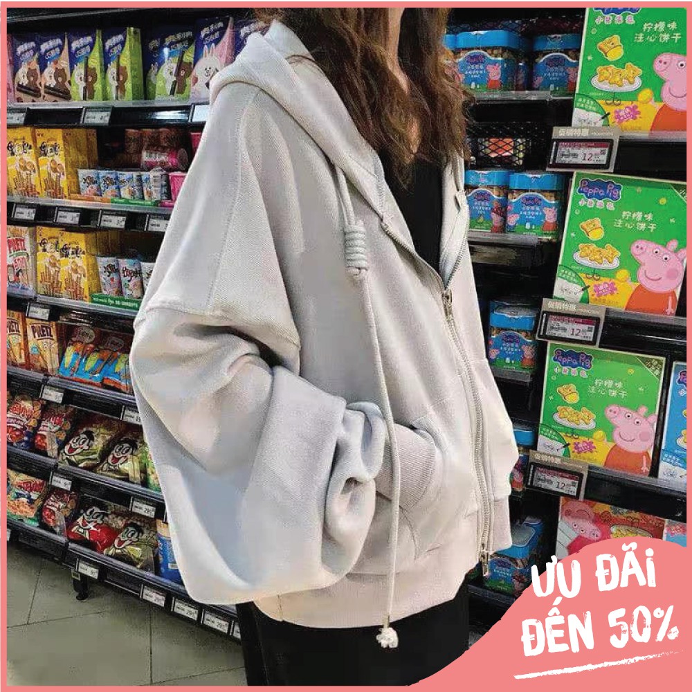 Áo khoác nỉ nữ form rộng Hoodie trơn Unisex - Có mũ dáng suông basic ulzzang [Tặng kèm đôi tất]