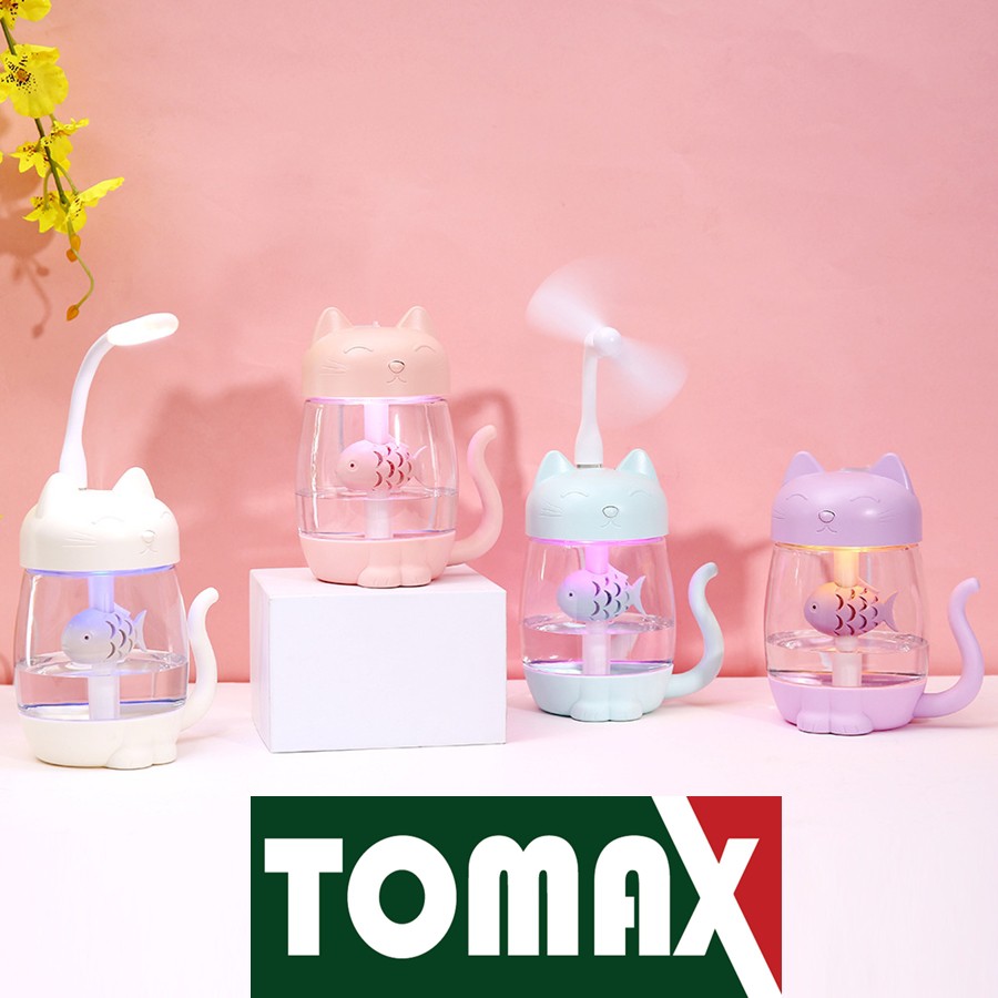 Máy Phun Sương Tạo Ẩm Kết Hợp Đèn Ngủ Mèo Yêu Cá Tiện Lợi [Tomax Shop]