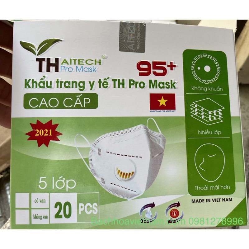 Khẩu trang kháng khuẩn có van 1 hộp 20 cái TH promask | TH promask | KN95 | TH promask hàng chuẩn công ty | dễ thở