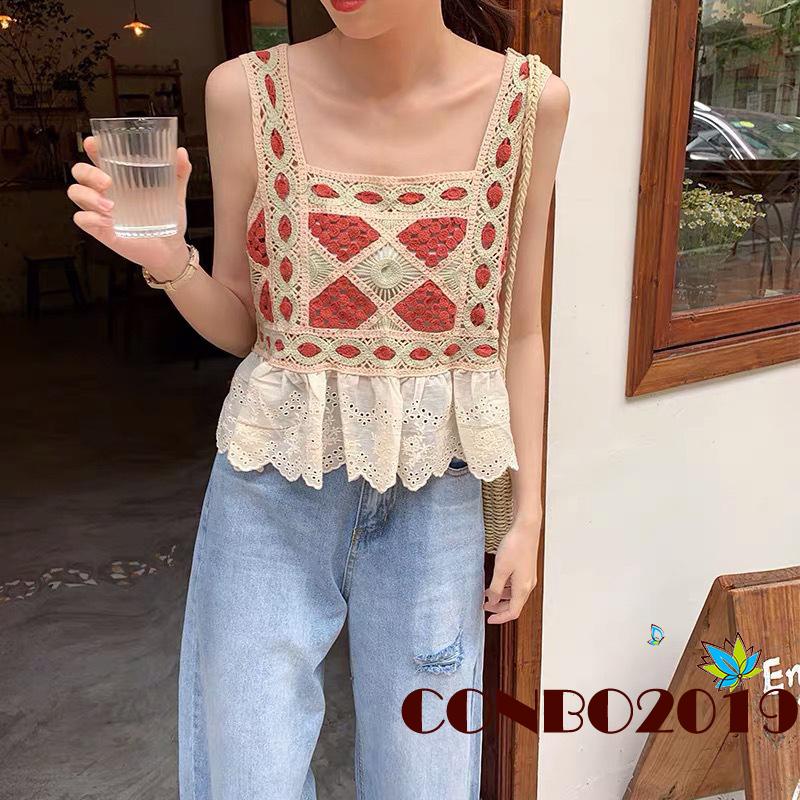 Áo Thun Nữ Không Tay Cổ Vuông Phong Cách Bohemian Thời Trang