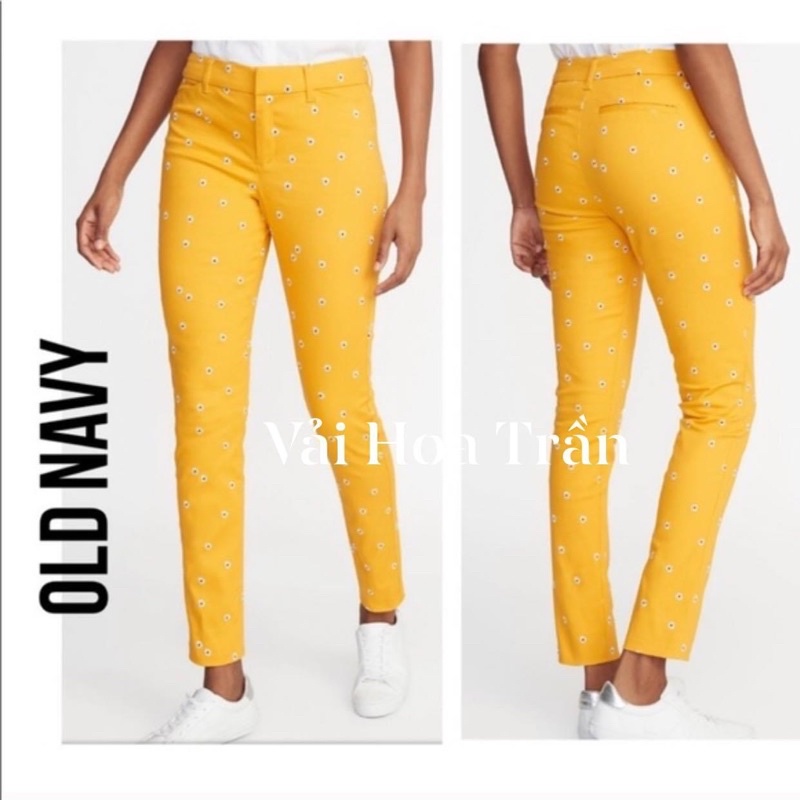 Vải kaki chun dãn 2c thêu hoa cúc vàng/hồng phấn hãng Old Navy