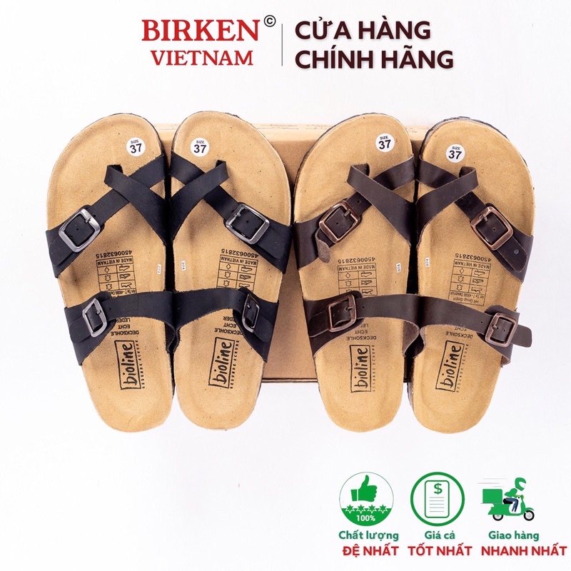 Dép birken vietnam da bò Unisex xuất khẩu châu âu Mã D06