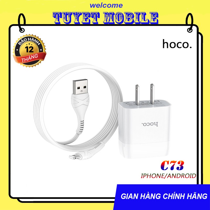 BỘ SẠC CÁP HOCO C73 DÒNG 2.4A 2 CỔNG SẠC FULL IPHONE/ANDROID - CHÍNH HÃNG