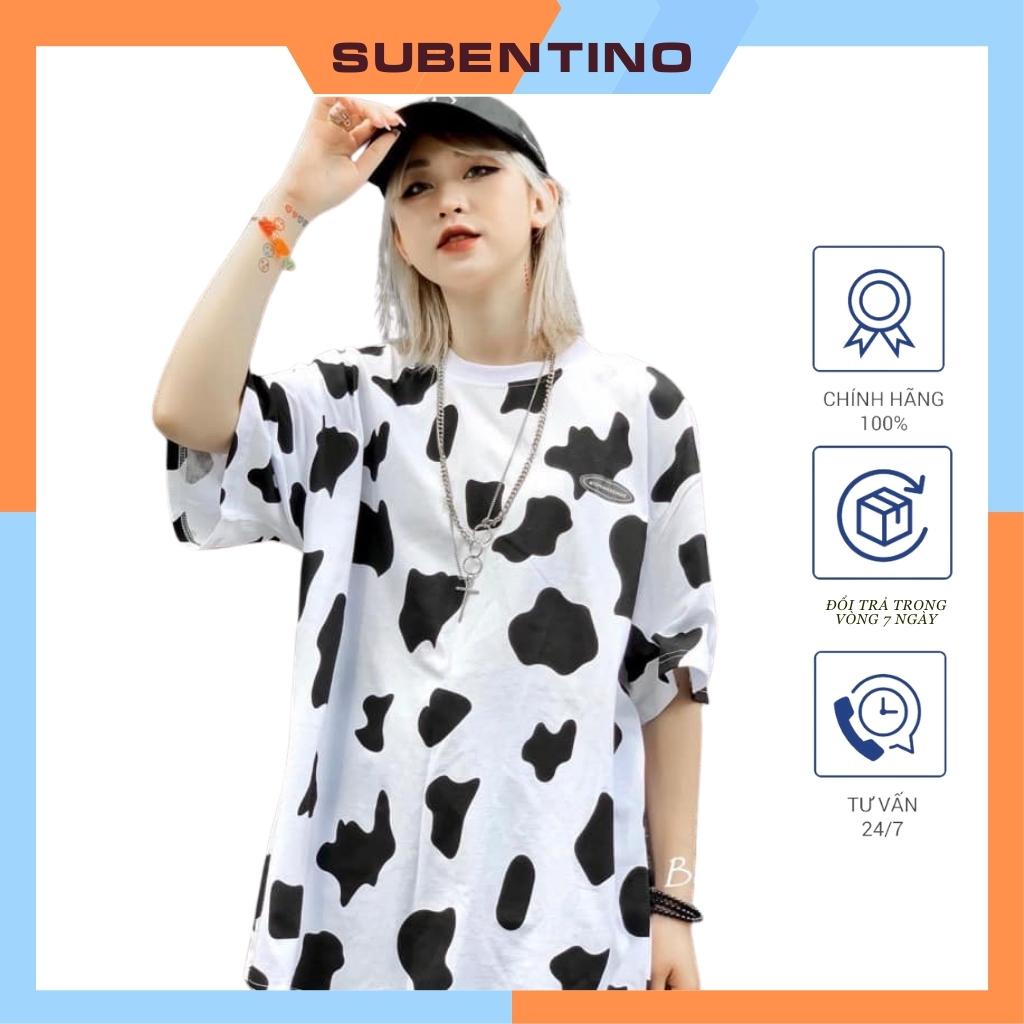 Áo Thun form rộng Tay Lỡ Dáng Rộng Họa Tiết Bò Sữa Thời Trang Mùa Hè Cho Nữ