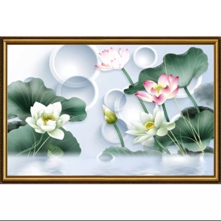 Tranh dán tường kim sa hoa sen 100x65cm