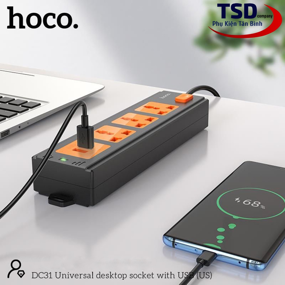 Ổ Cắm Điện Đa Năng Có Cổng USB Hoco DC31 2500W Chính Hãng