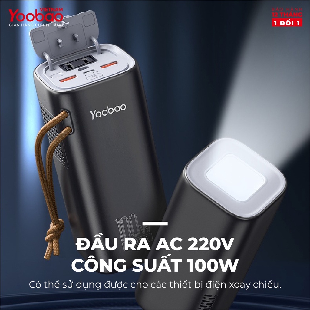 Trạm sạc dự phòng Yoobao EN100 dung lượng 20000mAh, tích hợp đèn pin PD45W 220V/100W