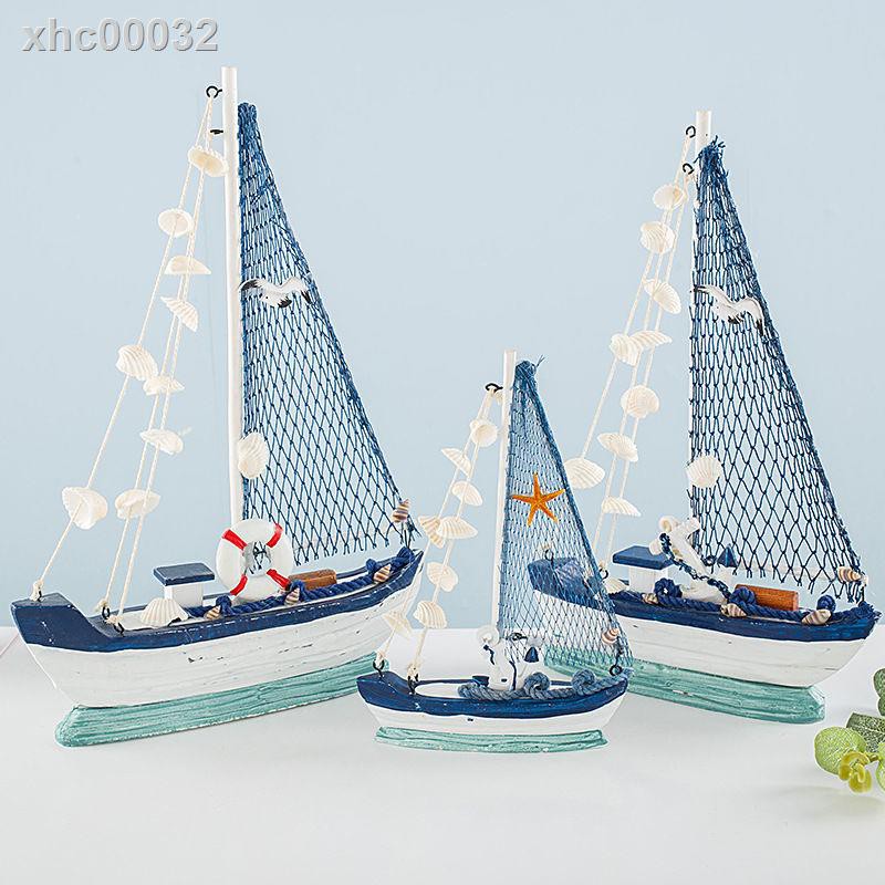 ▨❒Mô hình thuyền buồm bằng gỗ trang trí phong cách Địa trung hải