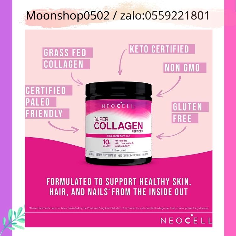 Bột Collagen , Collagen bôt tác dụng nhanh chóng ,Super Collagen Peptides Neocell 200g, Bột collagen thủy ngân 200G