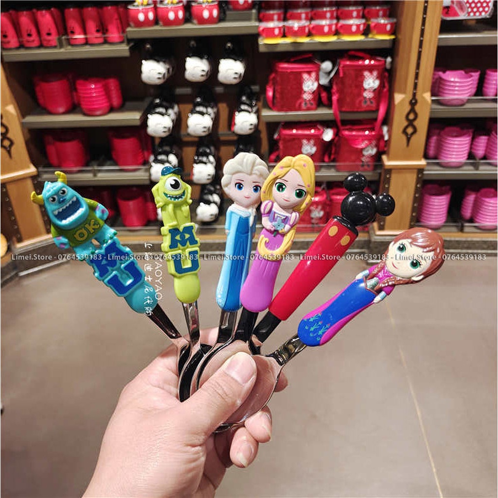 Muỗng ăn inox Frozen Elsa Mickey Princess Car Disney nổi 3D cho trẻ em bé trai gái