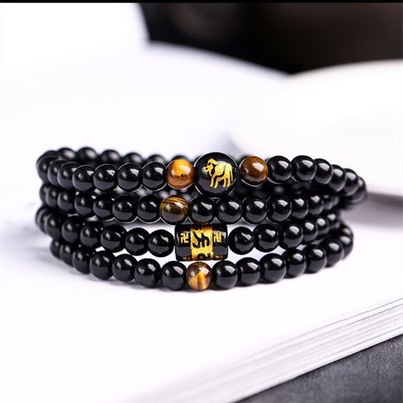Vòng Tay Chuỗi Hạt Đá obsidian 6mm Nhiều Ngạnh Bảo Vệ An Toàn Cho Nam Và Nữ