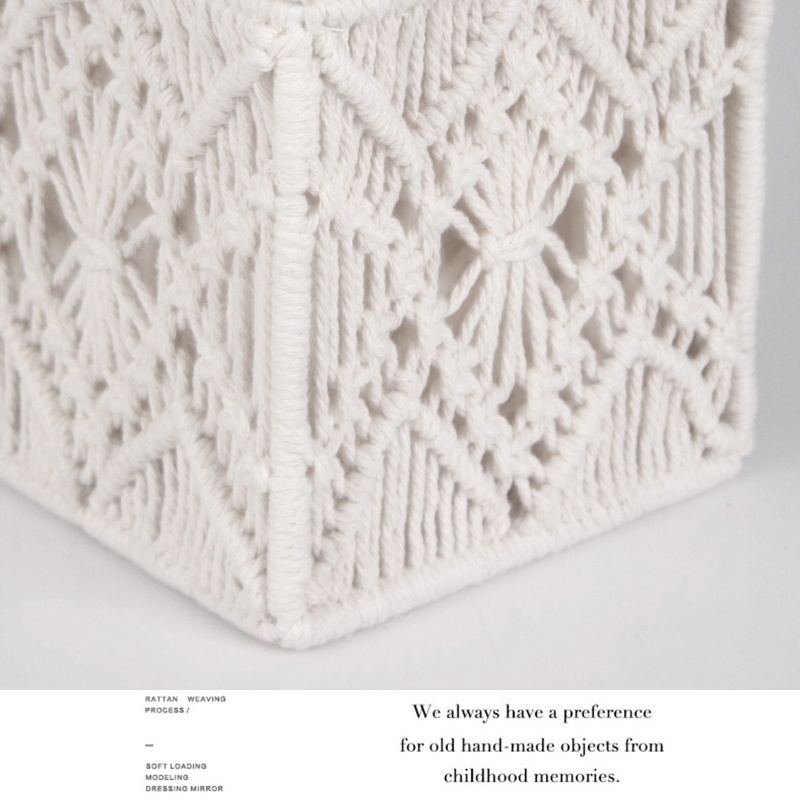 Hộp Đựng Khăn Giấy Bằng Cotton Dệt Tay Có Khóa Hạt Trang Trí Nhà Cửa / Văn Phòng