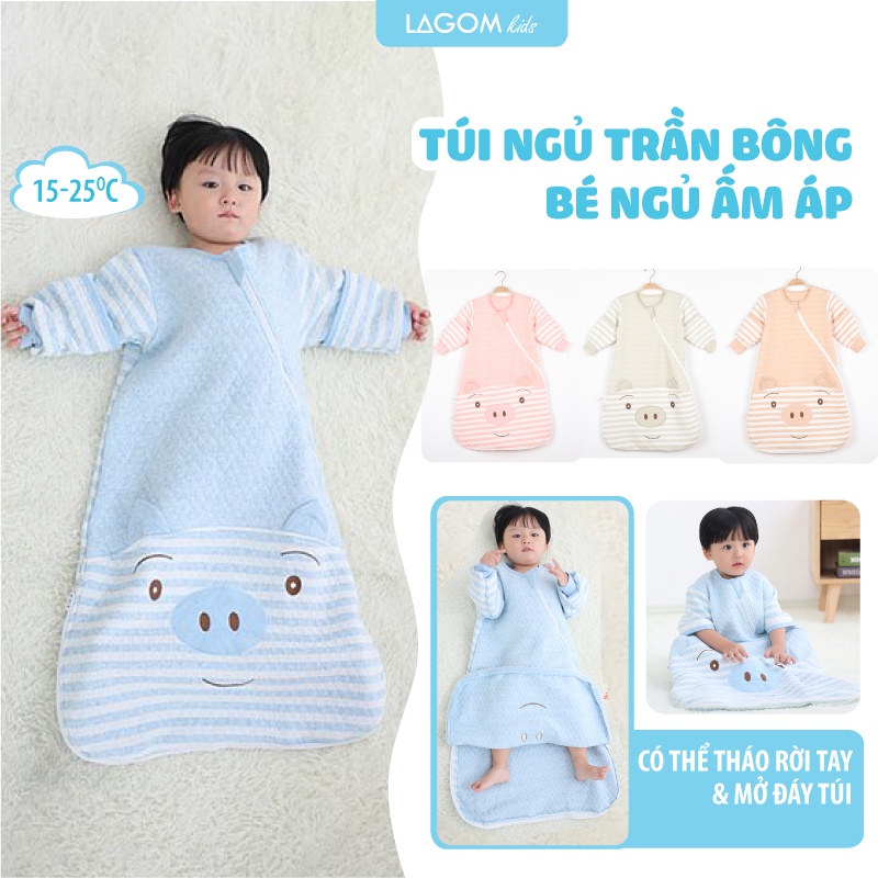 Túi Ngủ Cho Bé Cotton Trần Bông Ấm Áp, Dạng Áo (Video + Ảnh Thật)