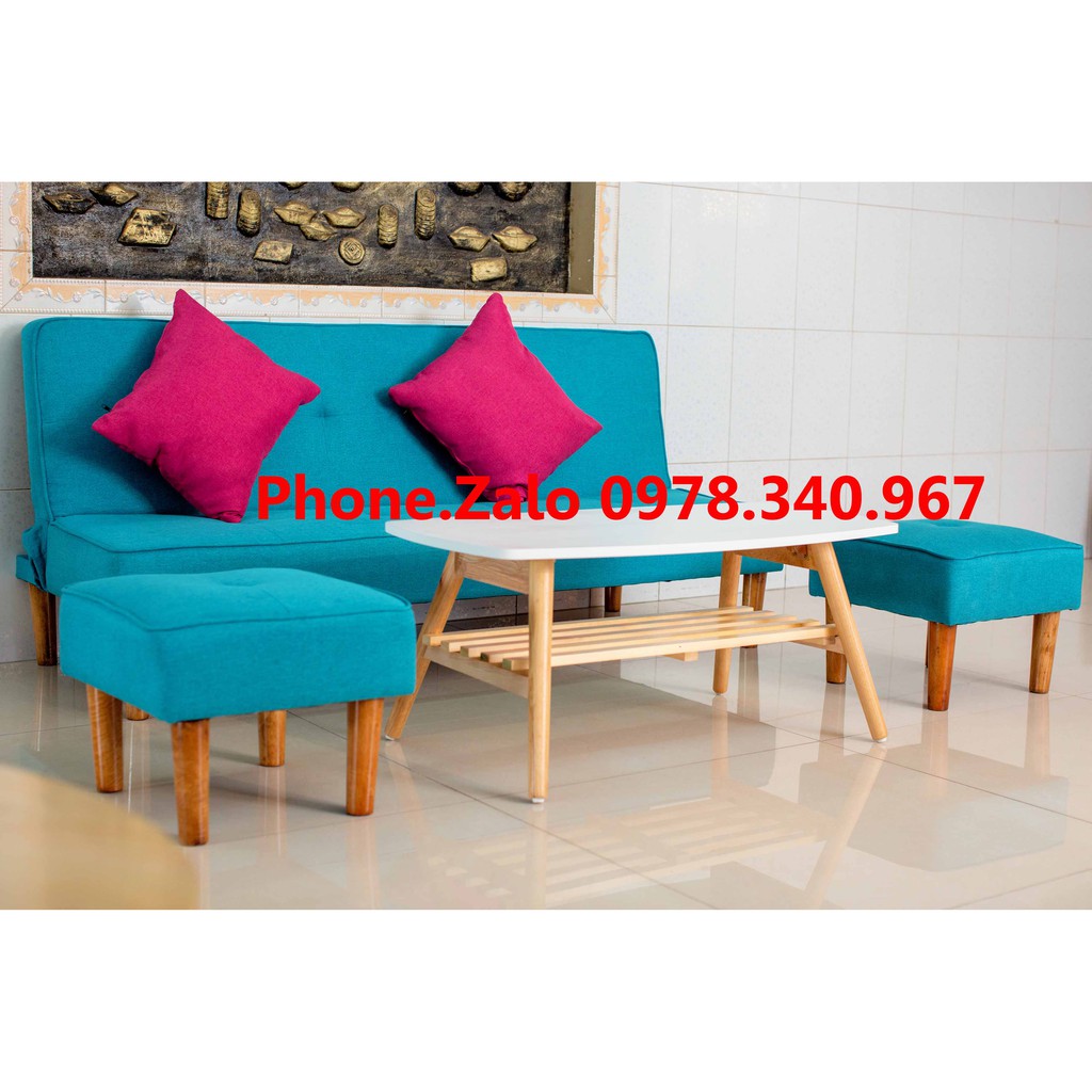 Ghế sofa bed đa năng bật ra thành giường kích thước 1m7x90 kèm 2 đôn vuông và bàn chữ nhật có gối ôm MY HOME 01