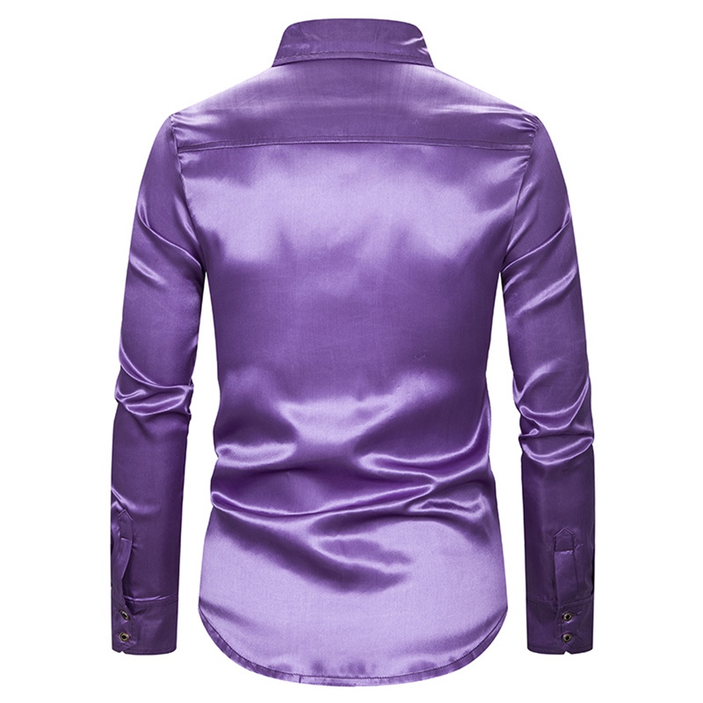 Áo Sơ Mi Dài Tay Cổ Bẻ Màu Trơn Đính Kim Sa Lấp Lánh Thời Trang Biểu Diễn Cho Nam