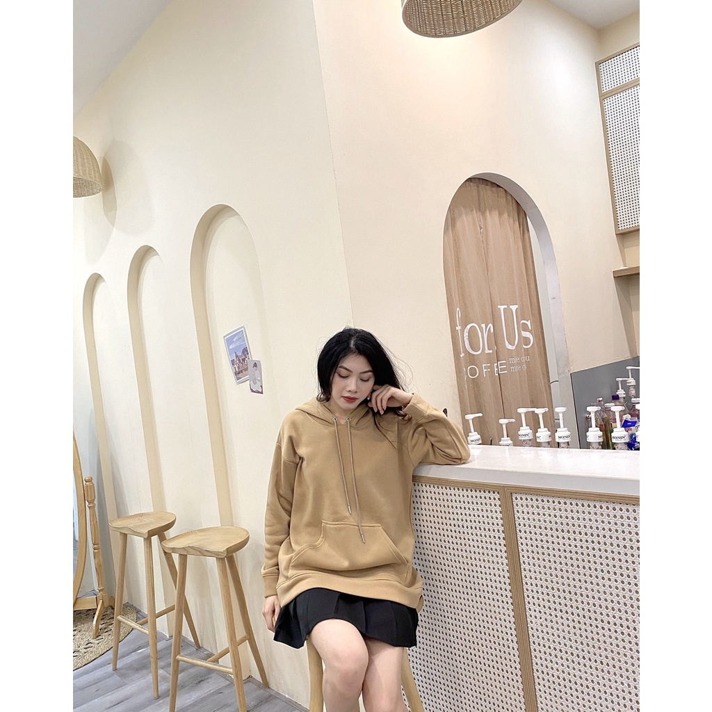 Áo hoodie nữ trơn form rộng bigsize có dây kéo cute hàn quốc unisex dài tay Hagi AH01