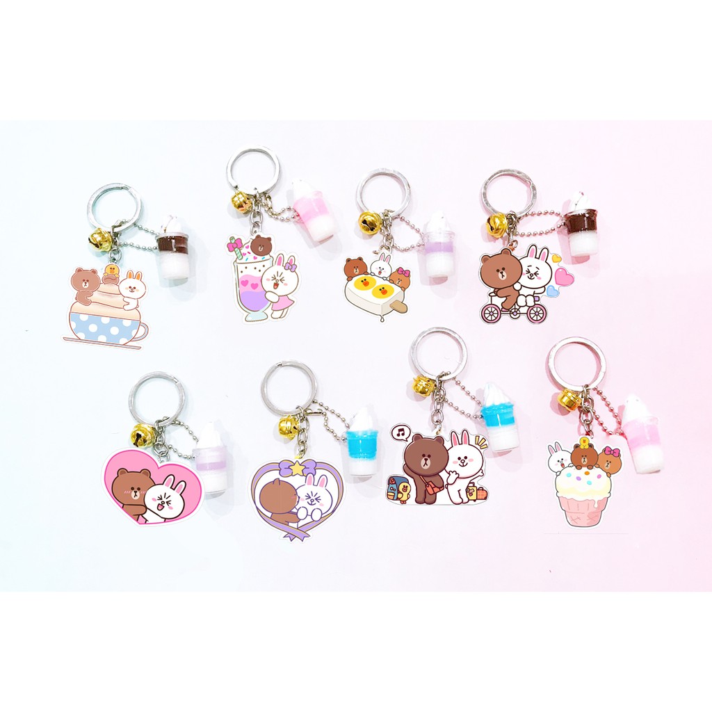 Móc khoá gâu brown ly kem MKK8 móc khoá thỏ cony vịt sally cute dễ thương hoạt hình thần tượng
