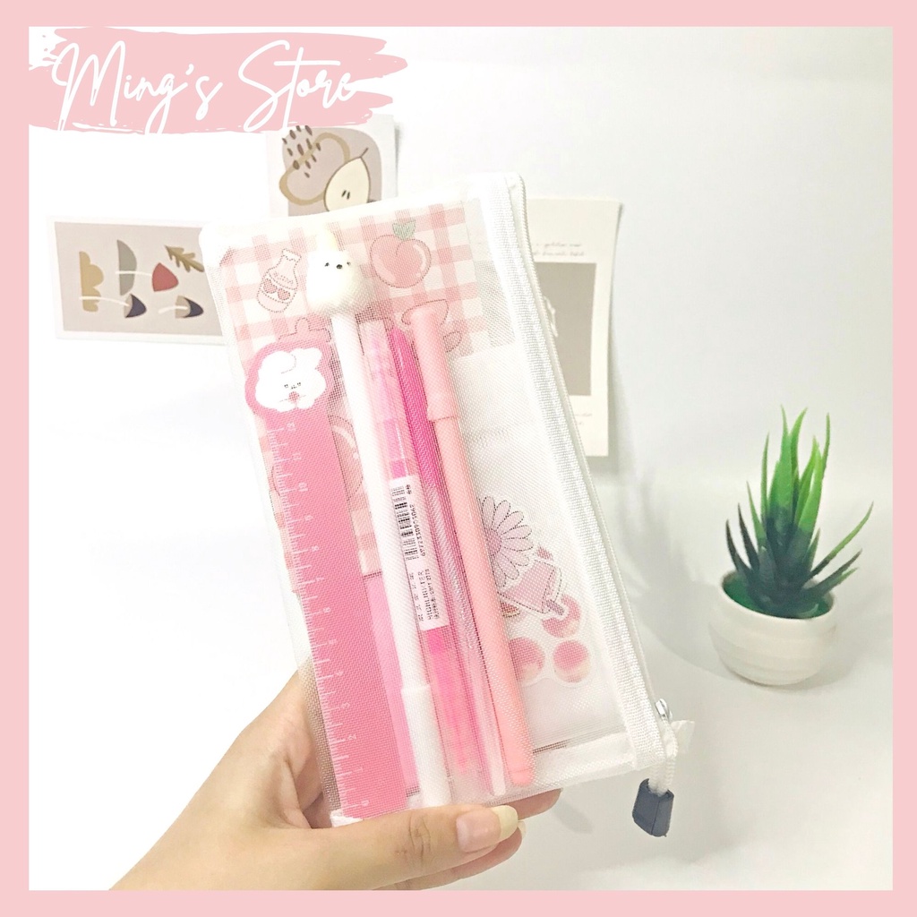 Set 14 món đồ dùng học tập tone hồng pastel xinh xắn tiện lợi