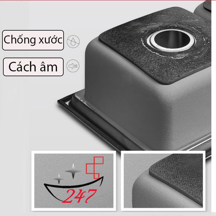 ♥️Free ship ♥️ Chậu rửa chén đúc liền khối ⚡ Hàng Cao Cấp⚡- Bồn rửa chén 2 hố 100% inox 304 không rỉ