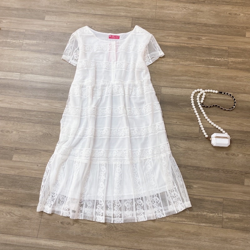 ( 40-60kg)Đầm bầu đuôi cá - Váy bầu ren dáng baby doll ngắn tay