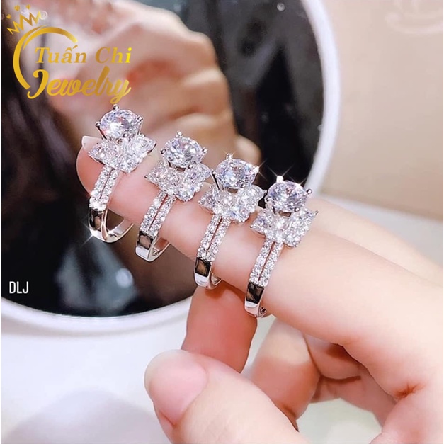 Nhẫn Nữ Đính Đá Mặt Vuộng Sang Trọng, Bạc Cao Cấp Sáng Bóng Kèm Bảo Hành