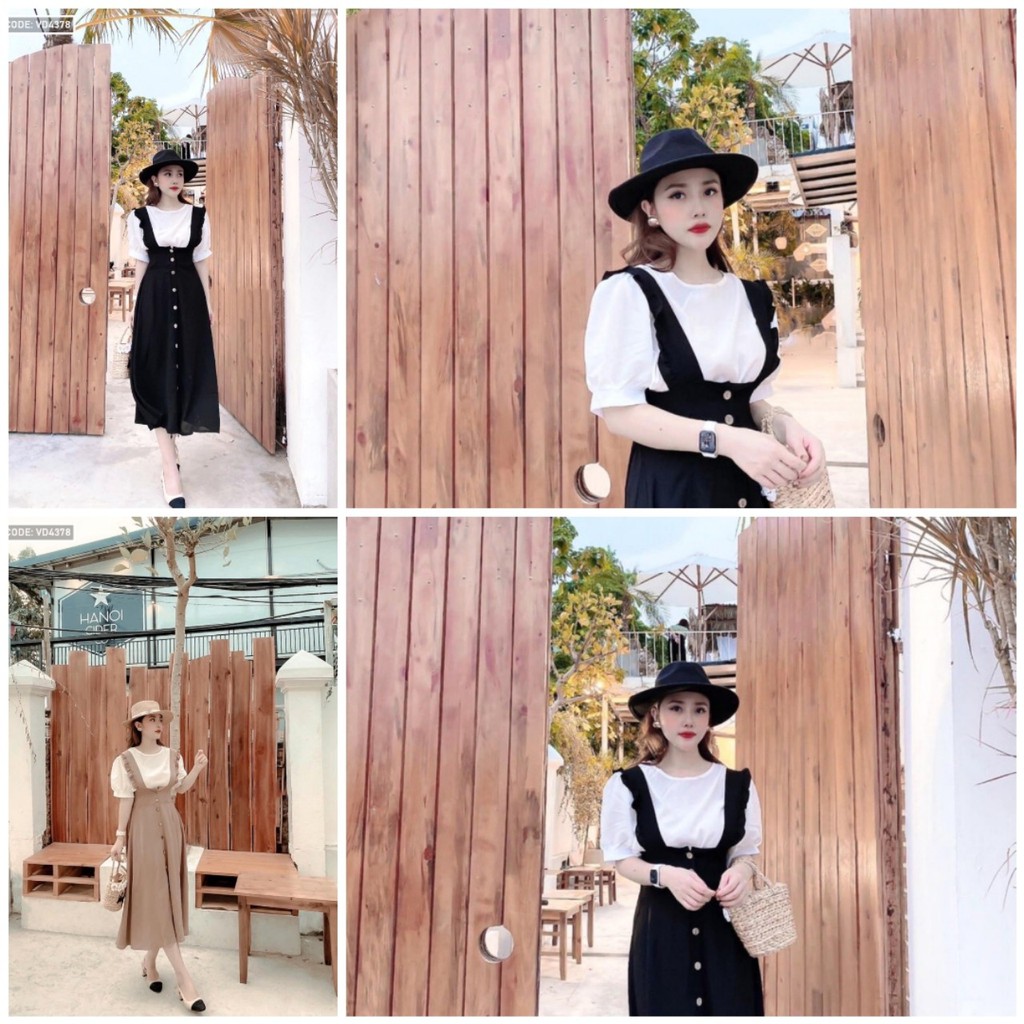 Dầm Maxi 🎈 FREE SHIP🎈 Đầm Đẹp Áo Trắng Kết Hợp Cùng Yếm Freesize từ 40 đến 55kg dài qua gối