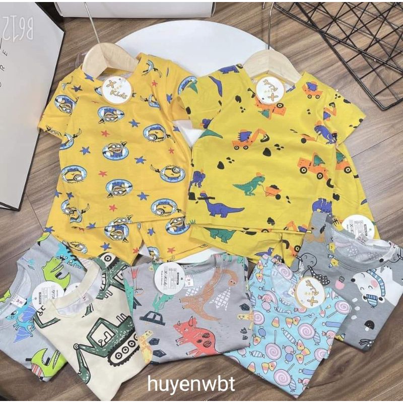 Sét bộ thun cotton hình thú in tràn dễ thương bé trai, bé gái