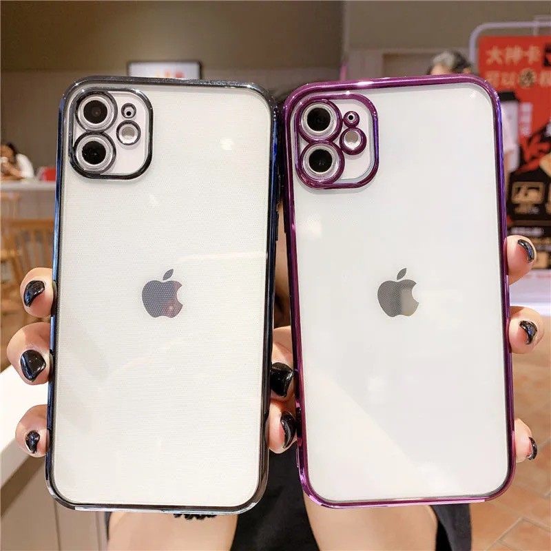 iPhone New Apple Full Pack Camera Solid Color for iPhone 12 mini 12 12 Pro 12 Pro Max Plating Bumper Silicone Transparent Case