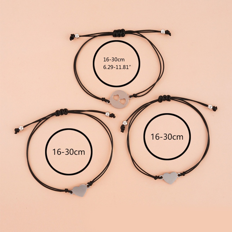Flgo Set 3 Vòng Tay Dây Bện Mặt Trái Tim Thẻ Rỗng Cho Mẹ Và Con Gái