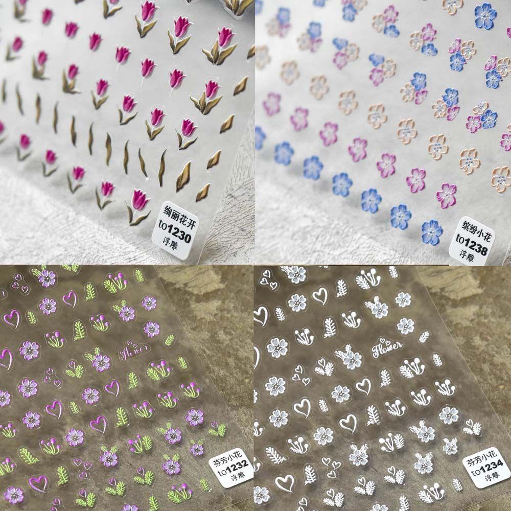 Miếng Dán Trang Trí Móng Tay Hình Hoa Tulip 5D Phong Cách Nhật Bản Dễ Thương