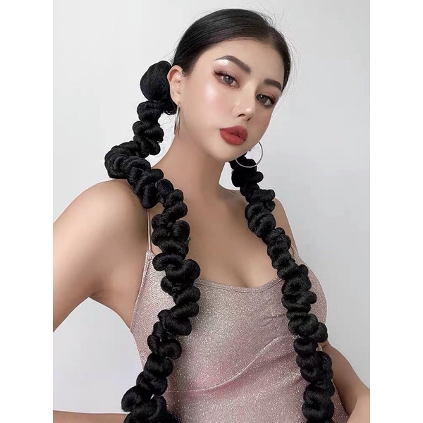 &lt;Kèm Ảnh Thật&gt; Buộc Tóc Giả Xoắn Cá Tính 80cm