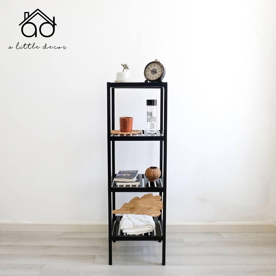 Kệ gỗ tab đầu giường 4 tầng màu ĐEN A Little Decor - Kệ gỗ đầu giường 4 tầng tự lắp ráp - Kệ gỗ vuông 4 tầng decor