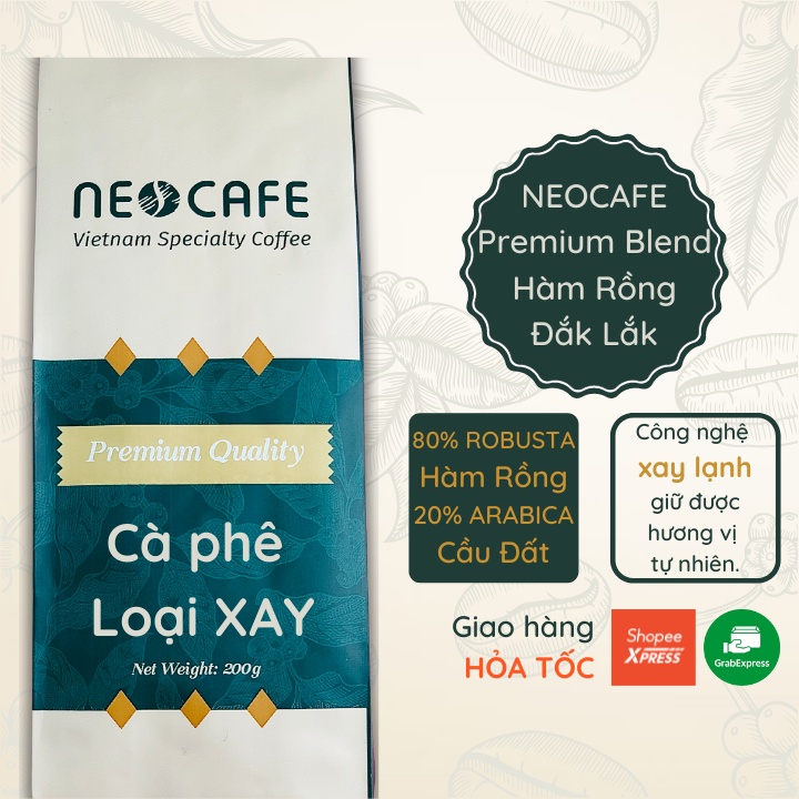 Cà phê Robusta NEOCAFE Premium Blend cafe rang xay nguyên chất 100% ca phe rang mộc hạt robusta Hàm Rồng pha phin