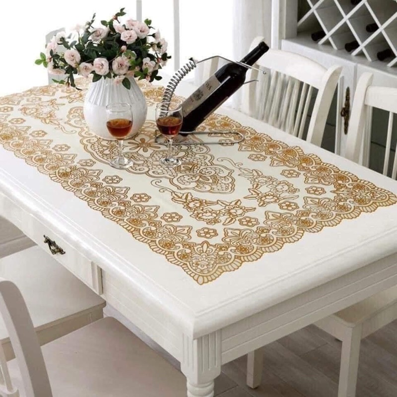 Khăn Trải Bàn Dập Hoa Nổi Màu Vàng Chống Thấm 50cm x 110cm