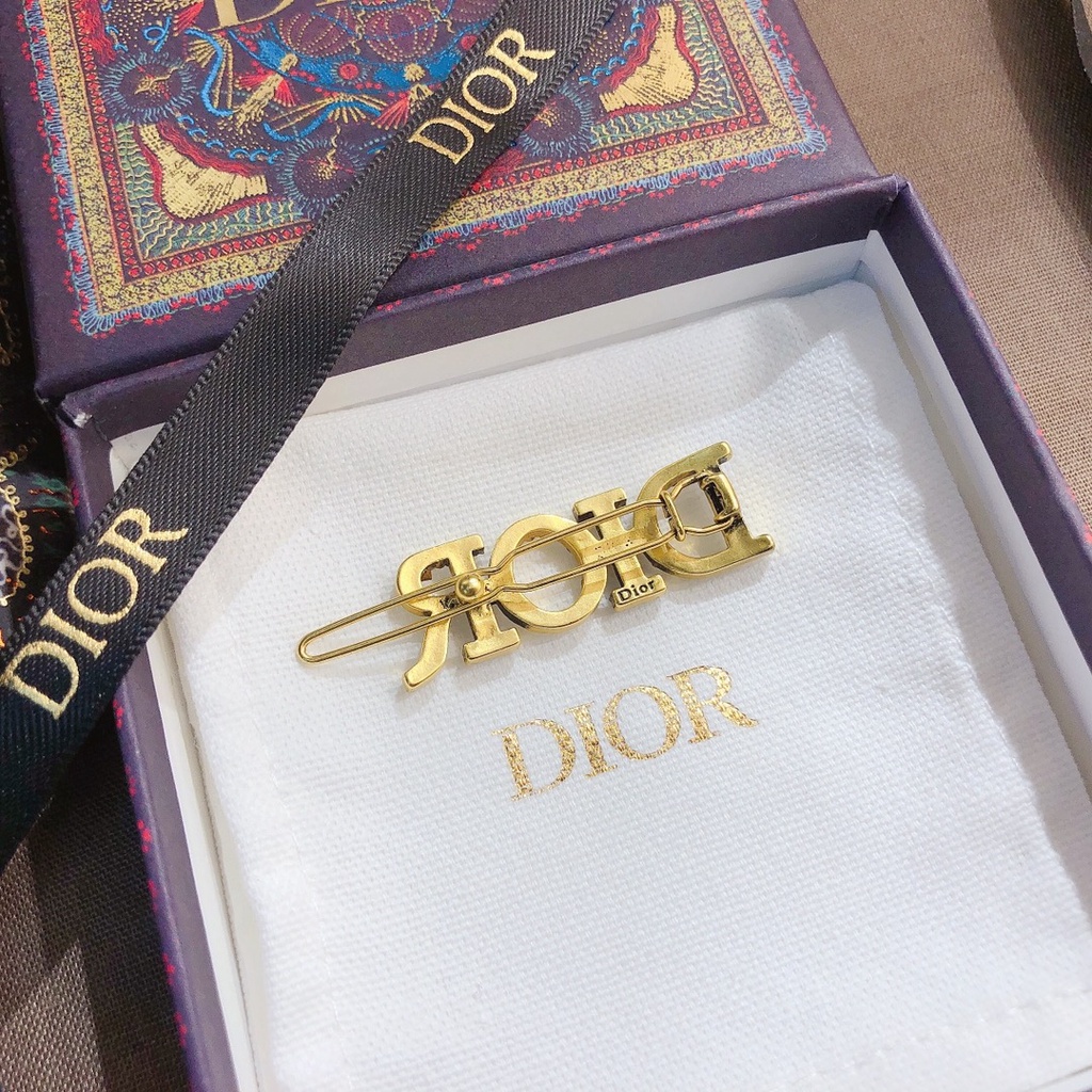 Kẹp tóc hình logo Dior bằng thép titan đính kim cương giả thời trang sang trọng cho nữ