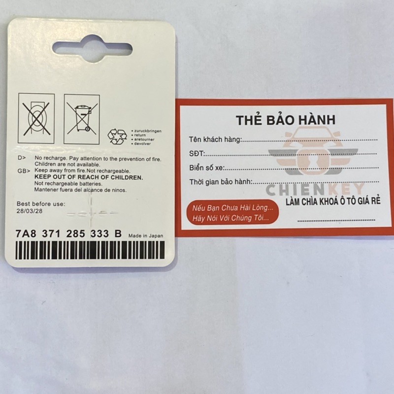 Pin xịn chuyên dùng cho điều khiển chìa khóa ô tô Madza chính hãng
