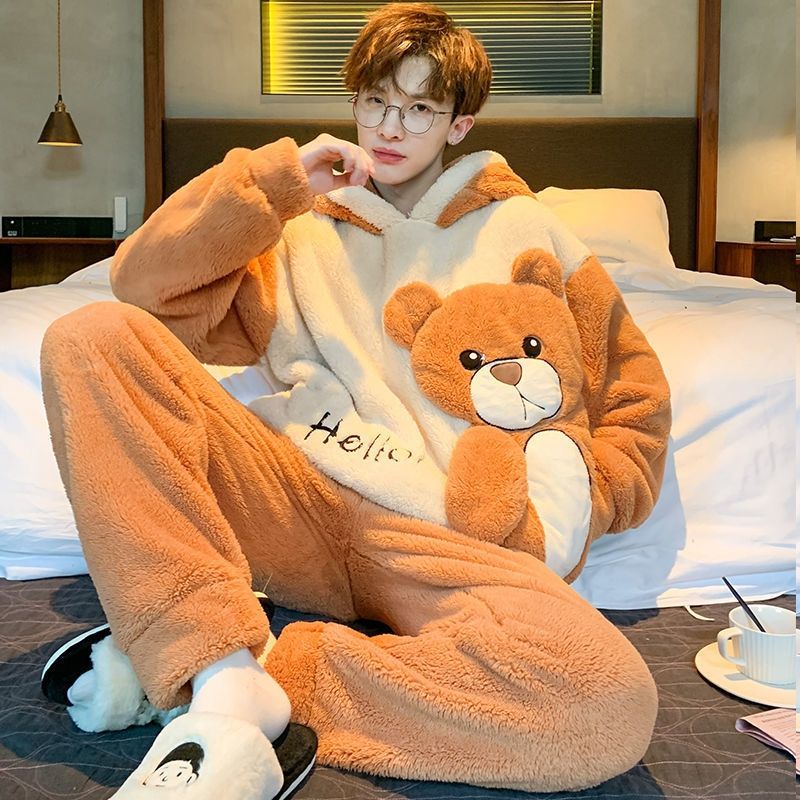 Bộ Đồ Ngủ Cotton Flannel Phong Cách Hoạt Hình Ấm Áp Và Thoải Mái Mặc